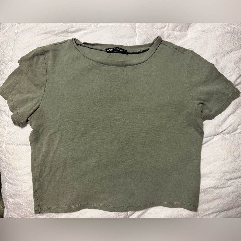Olive Green Zara Cropped Tee
